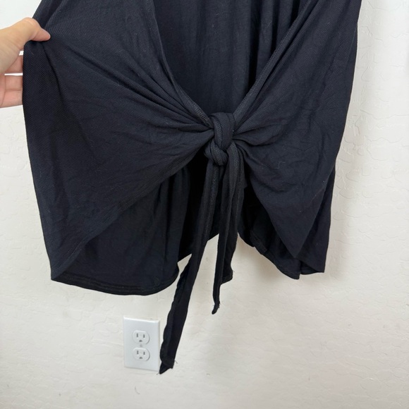 Free People Black Wrap Tie Waist Dolman Long Sleeve Knit Mini Dress - Picture 5 of 10